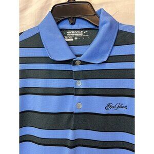 Nike Golf Tour Performance Dri Fit M Blue Gray Stripe  Polo Sea Island Golf Club